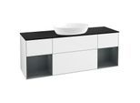 Villeroy und Boch Finion Waschtischunterschrank FD02HGGF 120cm, Abdeckplatte black matt, Regale Midnight matt lacquer, Glossy white lacquer