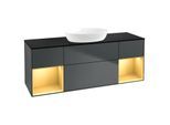 Villeroy und Boch Finion Waschtischunterschrank FD02HFHG 120cm, Abdeckplatte black matt, Regale Gold matt lacquer, Midnight Blue Matt Lacquer