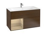 Villeroy und Boch Finion Waschtischunterschrank G030PCGN 99,6x59,1cm, Wandbeleuchtung, Regal links Oak Veneer, Walnut veneer