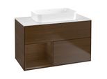 Villeroy und Boch Finion Waschtischunterschrank F651GNGN 100x60,3x50,1cm, Regal links Walnut veneer, Walnut veneer