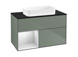 Villeroy und Boch Finion Waschtischunterschrank F652MTGM 100x60,3x50,1cm, Regal links White matt lacquer, Olive Matt Lacquer