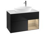 Villeroy und Boch Finion Waschtischunterschrank F901PCPD 100cm, Abdeckplatte white matt, Regale Oak Veneer, Black matt lacquer