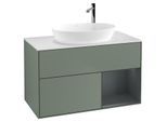 Villeroy und Boch Finion Waschtischunterschrank F901HGGM 100cm, Abdeckplatte white matt, Regale Midnight matt lacquer, Olive Matt Lacquer