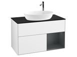 Villeroy und Boch Finion Waschtischunterschrank G902HGGF 100cm, Abdeckplatte black matt, Emotion, Regale Midnight matt lacquer, Glossy white lacquer