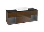 Villeroy und Boch Finion Waschtischunterschrank F742GKGN 160x60,3x50,1cm, Regale Anthracite matt lacquer, Walnut veneer