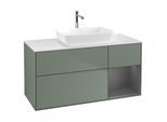 Villeroy und Boch Finion Waschtischunterschrank G831GKGM 120cm, Abdeckplatte white matt, Emotion, Regale Anthracite matt lacquer, Olive Matt Lacquer