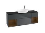 Villeroy und Boch Finion Waschtischunterschrank F982GNHG 160cm, Abdeckplatte black matt, Regale Walnut Veneer, Midnight Blue Matt Lacquer