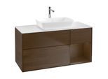 Villeroy und Boch Finion Waschtischunterschrank F831GNGN 120cm, Abdeckplatte white matt, Regale Walnut Veneer, Walnut veneer