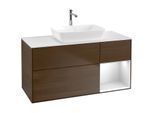 Villeroy und Boch Finion Waschtischunterschrank F831MTGN 120cm, Abdeckplatte white matt, Regale White matt lacquer, Walnut veneer