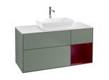 Villeroy und Boch Finion Waschtischunterschrank F831HBGM 120cm, Abdeckplatte white matt, Regale Peony matt lacquer, Olive Matt Lacquer