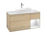 Villeroy und Boch Finion Waschtischunterschrank F831GFPC 120cm, Abdeckplatte white matt, Regale Glossy white lacquer, Oak Veneer