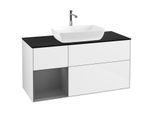 Villeroy und Boch Finion Waschtischunterschrank G822GKGF 120cm, Abdeckplatte black matt, Emotion, Regale Anthracite matt lacquer, Glossy white lacquer