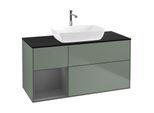 Villeroy und Boch Finion Waschtischunterschrank G822GKGM 120cm, Abdeckplatte black matt, Emotion, Regale Anthracite matt lacquer, Olive Matt Lacquer