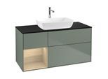 Villeroy und Boch Finion Waschtischunterschrank G822PCGM 120cm, Abdeckplatte black matt, Emotion, Regale Oak Veneer, Olive Matt Lacquer
