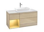 Villeroy und Boch Finion Waschtischunterschrank G821HFPC 120cm, Abdeckplatte white matt, Emotion, Regale Gold matt lacquer, Oak Veneer