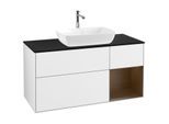 Villeroy und Boch Finion Waschtischunterschrank F832GNGF 120cm, Abdeckplatte black matt, Regale Walnut Veneer, Glossy white lacquer