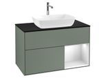 Villeroy und Boch Finion Waschtischunterschrank G782MTGM 100cm, Abdeckplatte black matt, Emotion, Regale White matt lacquer, Olive Matt Lacquer