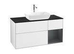 Villeroy und Boch Finion Waschtischunterschrank F832HGGF 120cm, Abdeckplatte black matt, Regale Midnight matt lacquer, Glossy white lacquer