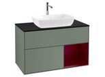 Villeroy und Boch Finion Waschtischunterschrank G782HBGM 100cm, Abdeckplatte black matt, Emotion, Regale Peony matt lacquer, Olive Matt Lacquer
