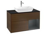 Villeroy und Boch Finion Waschtischunterschrank G782HGGN 100cm, Abdeckplatte black matt, Emotion, Regale Midnight matt lacquer, Walnut veneer