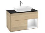 Villeroy und Boch Finion Waschtischunterschrank G782MTPC 100cm, Abdeckplatte black matt, Emotion, Regale White matt lacquer, Oak Veneer