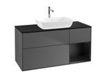 Villeroy und Boch Finion Waschtischunterschrank F832PDGK 120cm, Abdeckplatte black matt, Regale Black matt lacquer, Anthracite matt