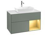 Villeroy und Boch Finion Waschtischunterschrank G781HFGM 100cm, Abdeckplatte white matt, Emotion, Regale Gold matt lacquer, Olive Matt Lacquer