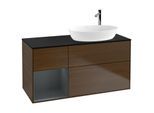 Villeroy und Boch Finion Waschtischunterschrank F922HGGN 120cm, Abdeckplatte black matt, Regale Midnight matt lacquer, Walnut veneer
