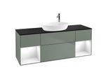 Villeroy und Boch Finion Waschtischunterschrank G982GFGM 160cm, Abdeckplatte black matt, Emotion, Regale Glossy white lacquer, Olive Matt Lacquer