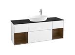 Villeroy und Boch Finion Waschtischunterschrank G982GNGF 160cm, Abdeckplatte black matt, Emotion, Regale Walnut Veneer, Glossy white lacquer