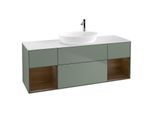 Villeroy und Boch Finion Waschtischunterschrank G981GNGM 160cm, Abdeckplatte white matt, Emotion, Regale Walnut Veneer, Olive Matt Lacquer