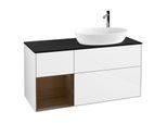Villeroy und Boch Finion Waschtischunterschrank G922GNGF 120cm, Abdeckplatte black matt, Emotion, Regale Walnut Veneer, Glossy white lacquer