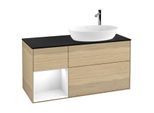 Villeroy und Boch Finion Waschtischunterschrank G922GFPC 120cm, Abdeckplatte black matt, Emotion, Regale Glossy white lacquer, Oak Veneer