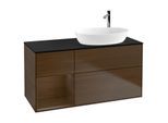 Villeroy und Boch Finion Waschtischunterschrank G922GNGN 120cm, Abdeckplatte black matt, Emotion, Regale Walnut Veneer, Walnut veneer