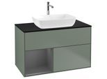 Villeroy und Boch Finion Waschtischunterschrank F772GKGM 100cm, Abdeckplatte black matt, Regale Anthracite matt lacquer, Olive Matt Lacquer