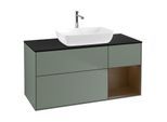 Villeroy und Boch Finion Waschtischunterschrank G832GNGM 120cm, Abdeckplatte black matt, Emotion, Regale Walnut Veneer, Olive Matt Lacquer