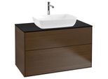 Villeroy und Boch Finion Waschtischunterschrank F76200GN 100x60,3cm, Abdeckplatte black matt, Walnut veneer