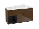 Villeroy und Boch Finion Waschtischunterschrank G701PDGN 120x60,3x50,1cm, Regal rechts Black matt lacquer, Walnut veneer