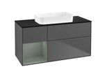 Villeroy und Boch Finion Waschtischunterschrank F702GMGK 120x60,3x50,1cm, Regal links Olive Matt Lacquer, Anthracite matt