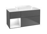 Villeroy und Boch Finion Waschtischunterschrank F701GFGK 120x60,3x50,1cm, Regal links Glossy white lacquer, Anthracite matt