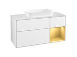 Villeroy und Boch Finion Waschtischunterschrank F711HFGF 120x60,3x50,1cm, Regal rechts Gold matt, Glossy white lacquer