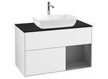 Villeroy und Boch Finion Waschtischunterschrank F782GKGF 100cm, Abdeckplatte black matt, Regale Anthracite matt lacquer, Glossy white lacquer