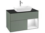 Villeroy und Boch Finion Waschtischunterschrank F782GFGM 100cm, Abdeckplatte black matt, Regale Glossy white lacquer, Olive Matt Lacquer