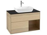 Villeroy und Boch Finion Waschtischunterschrank F782GNPC 100cm, Abdeckplatte black matt, Regale Walnut Veneer, Oak Veneer