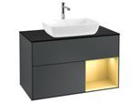 Villeroy und Boch Finion Waschtischunterschrank F782HFHG 100cm, Abdeckplatte black matt, Regale Gold matt lacquer, Midnight Blue Matt Lacquer