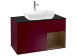 Villeroy und Boch Finion Waschtischunterschrank F782GNHB 100cm, Abdeckplatte black matt, Regale Walnut Veneer, Peony Matt