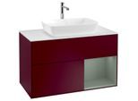 Villeroy und Boch Finion Waschtischunterschrank F781GMHB 100cm, Abdeckplatte white matt, Regale Olive matt lacquer, Peony Matt