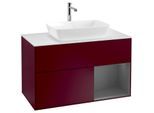 Villeroy und Boch Finion Waschtischunterschrank F781GKHB 100cm, Abdeckplatte white matt, Regale Anthracite matt lacquer, Peony Matt