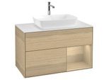 Villeroy und Boch Finion Waschtischunterschrank F781PCPC 100cm, Abdeckplatte white matt, Regale Oak Veneer, Oak Veneer