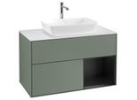 Villeroy und Boch Finion Waschtischunterschrank F781PDGM 100cm, Abdeckplatte white matt, Regale Black matt lacquer, Olive Matt Lacquer